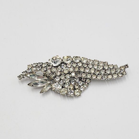 Vintage Unsigned WEISS Marquise Round Clear Rhinestone Rhodium Plated Pin Brooch - Picture 1 of 7
